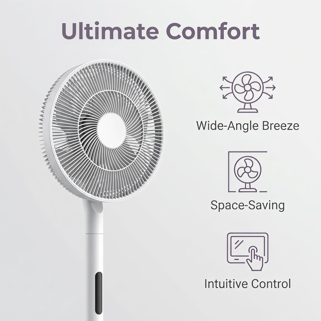 White Ultra Quiet Standing Circulation Fan, Wide Coverage Large Mesh Pedestal Fan with Hidden Control, Space-Saving Extended Upright Floor Fan for Home Office Bedroom