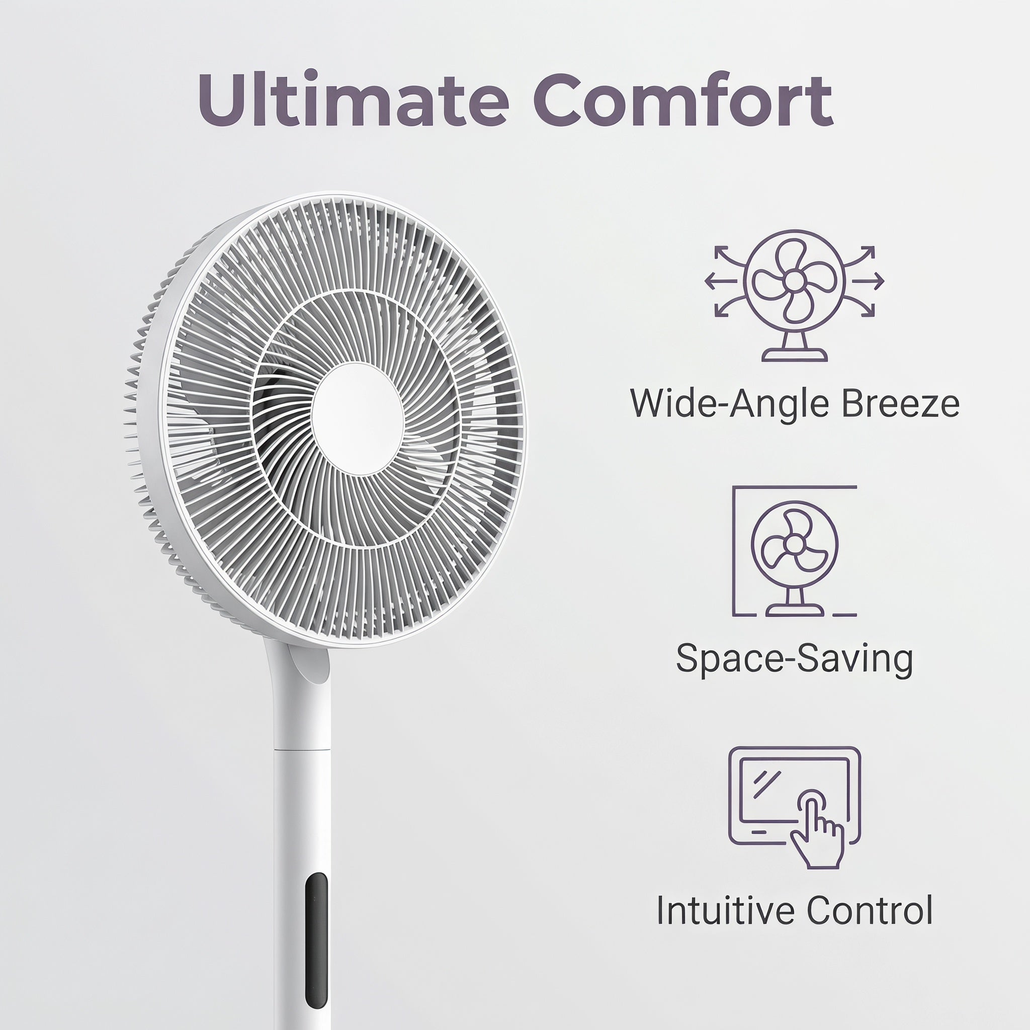 White Ultra Quiet Standing Circulation Fan, Wide Coverage Large Mesh Pedestal Fan with Hidden Control, Space-Saving Extended Upright Floor Fan for Home Office Bedroom