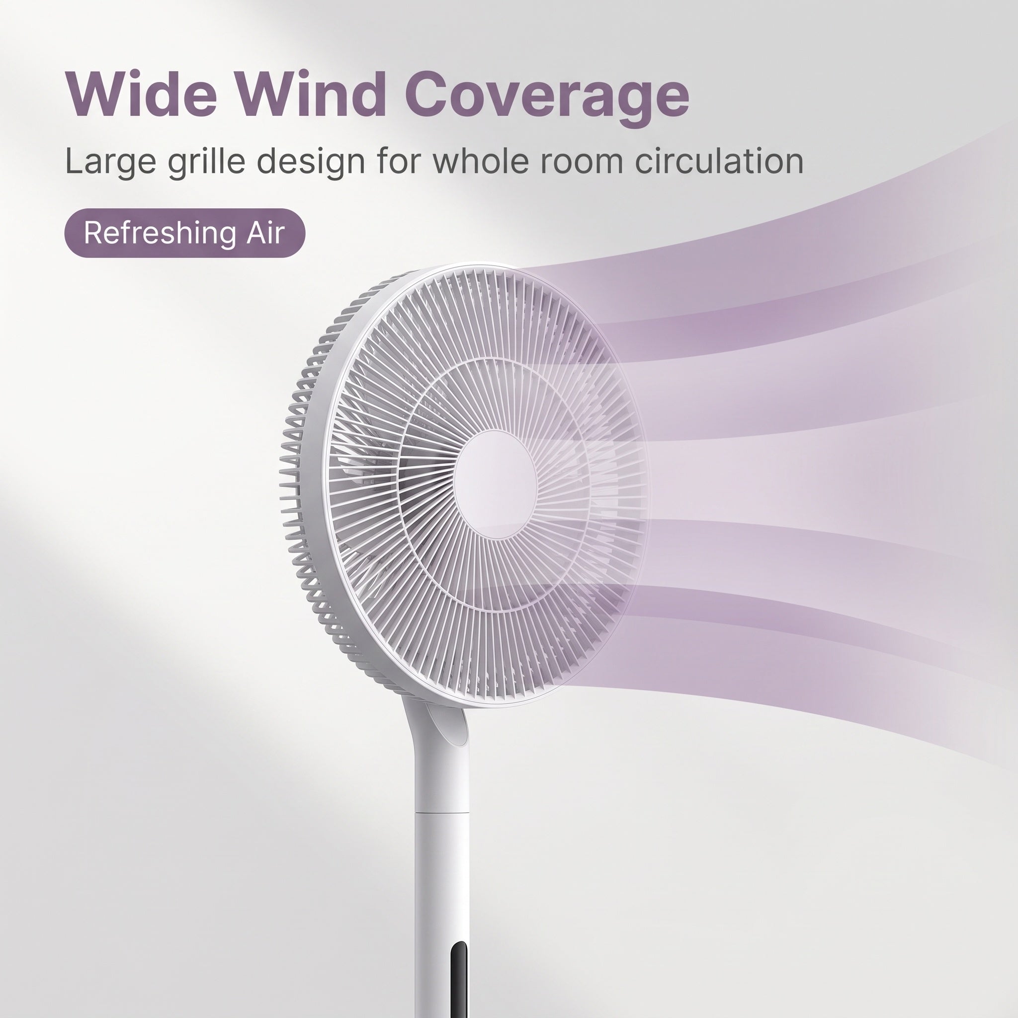 White Ultra Quiet Standing Circulation Fan, Wide Coverage Large Mesh Pedestal Fan with Hidden Control, Space-Saving Extended Upright Floor Fan for Home Office Bedroom