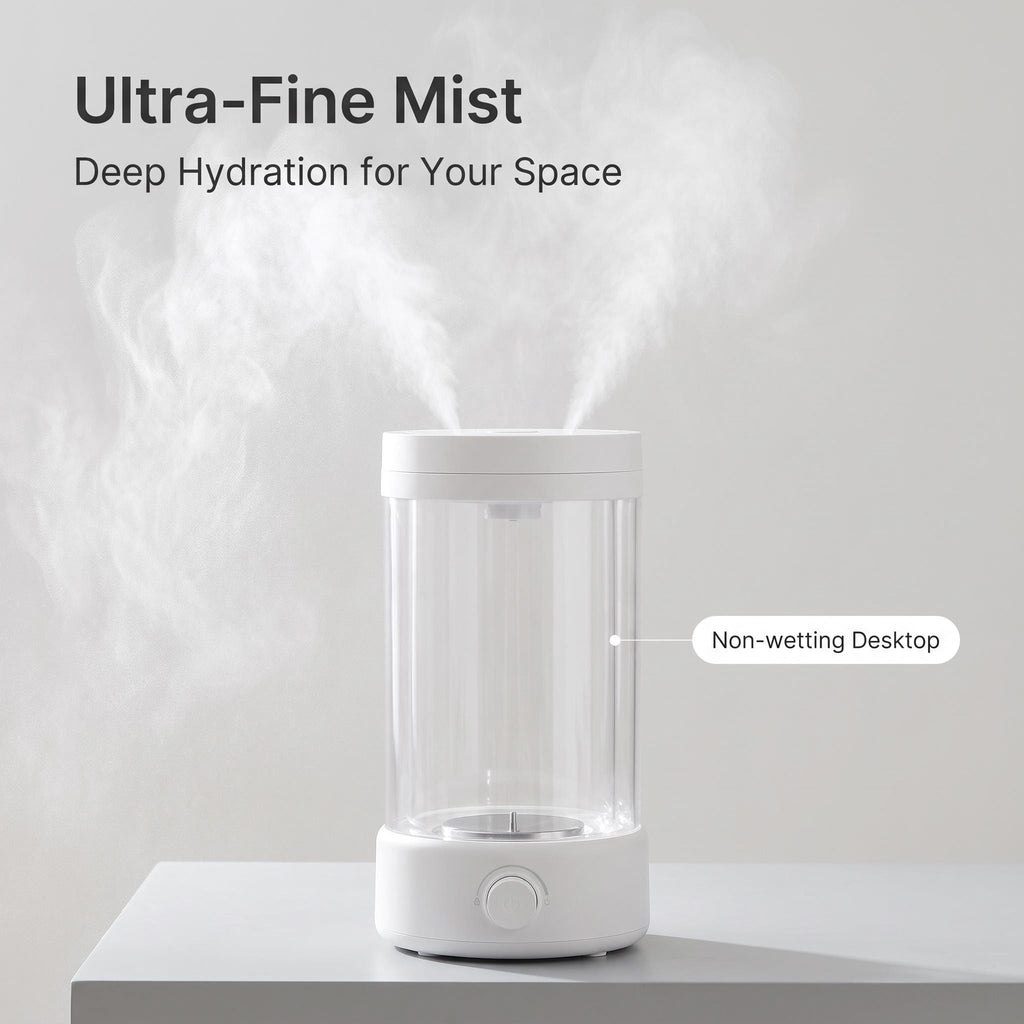 Large Capacity Transparent Cylinder Humidifier, Visible Water Tank Knob Control Cool Mist Humidifier, Adjustable Mist Output for Bedroom Office Living Room, Matte Light Grayish White