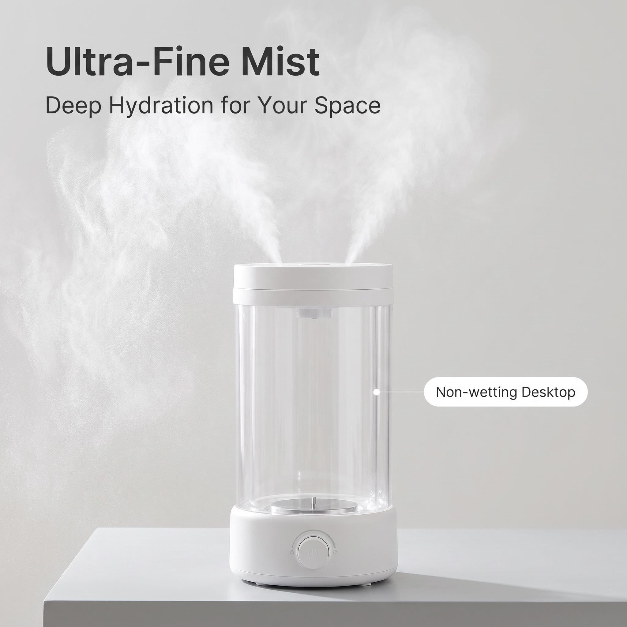 Large Capacity Transparent Cylinder Humidifier, Visible Water Tank Knob Control Cool Mist Humidifier, Adjustable Mist Output for Bedroom Office Living Room, Matte Light Grayish White