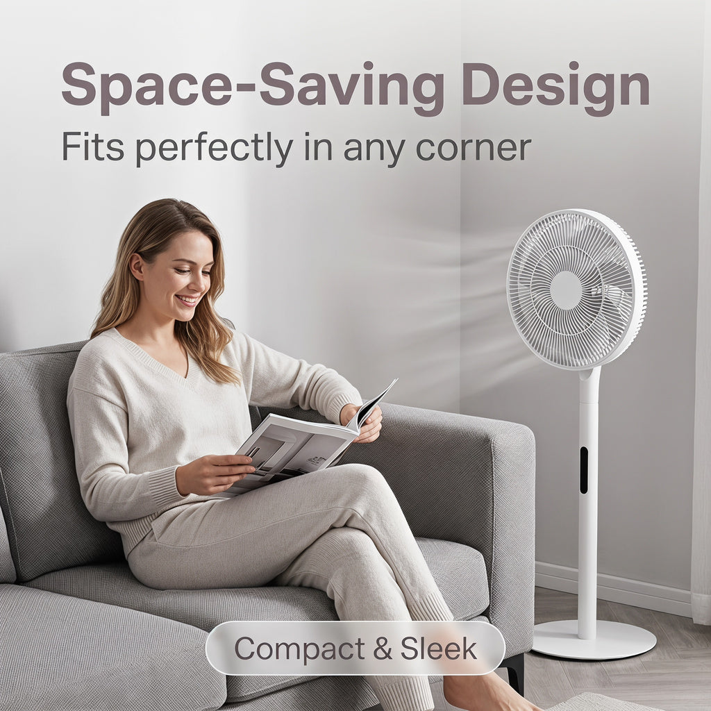 White Ultra Quiet Standing Circulation Fan, Wide Coverage Large Mesh Pedestal Fan with Hidden Control, Space-Saving Extended Upright Floor Fan for Home Office Bedroom