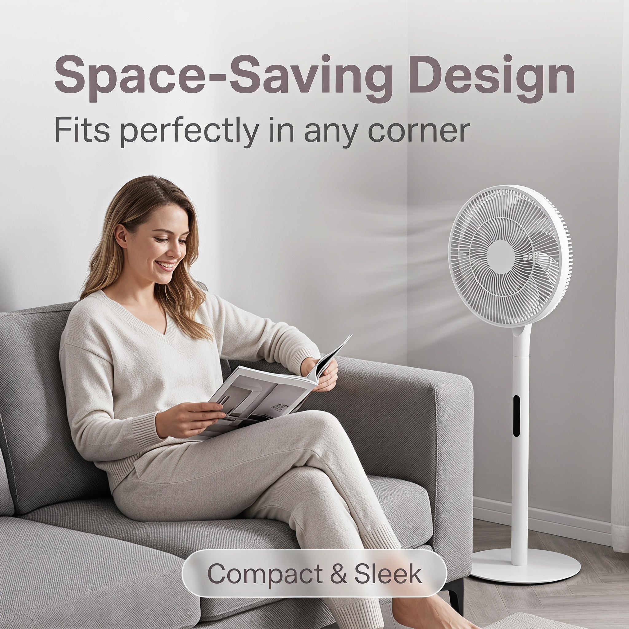 White Ultra Quiet Standing Circulation Fan, Wide Coverage Large Mesh Pedestal Fan with Hidden Control, Space-Saving Extended Upright Floor Fan for Home Office Bedroom