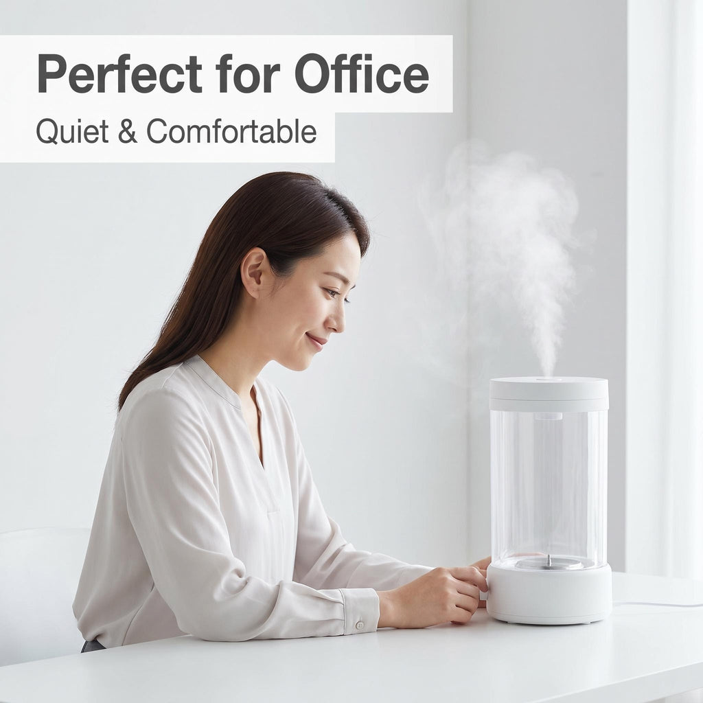 Large Capacity Transparent Cylinder Humidifier, Visible Water Tank Knob Control Cool Mist Humidifier, Adjustable Mist Output for Bedroom Office Living Room, Matte Light Grayish White