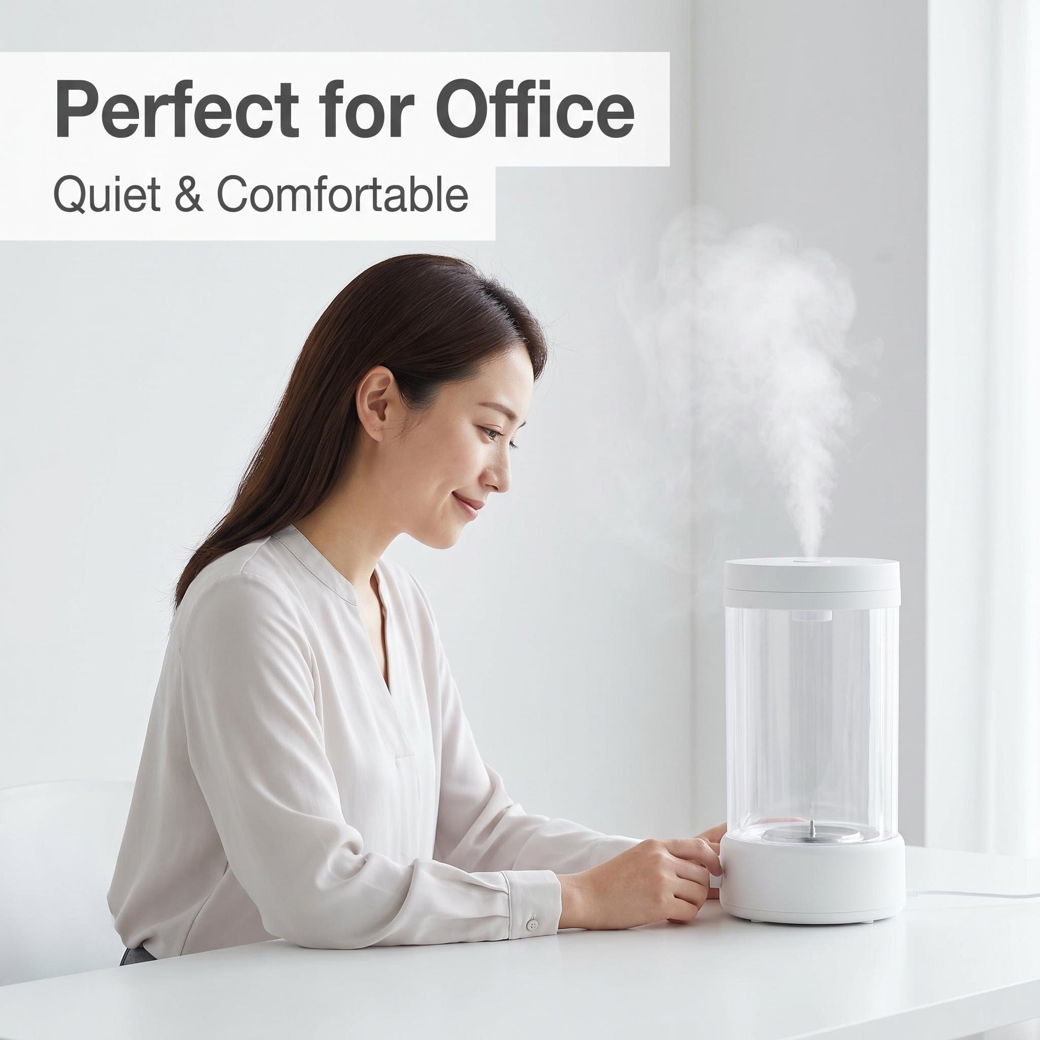 Large Capacity Transparent Cylinder Humidifier, Visible Water Tank Knob Control Cool Mist Humidifier, Adjustable Mist Output for Bedroom Office Living Room, Matte Light Grayish White