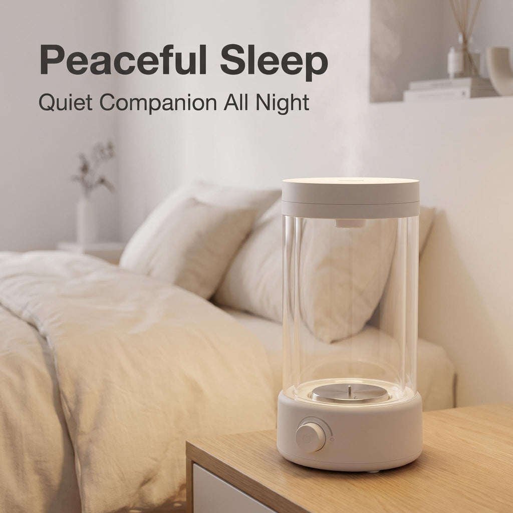 Large Capacity Transparent Cylinder Humidifier, Visible Water Tank Knob Control Cool Mist Humidifier, Adjustable Mist Output for Bedroom Office Living Room, Matte Light Grayish White