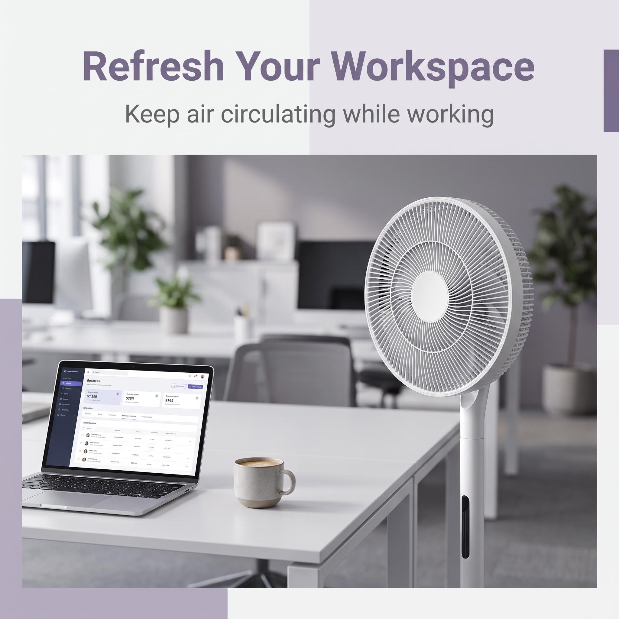 White Ultra Quiet Standing Circulation Fan, Wide Coverage Large Mesh Pedestal Fan with Hidden Control, Space-Saving Extended Upright Floor Fan for Home Office Bedroom