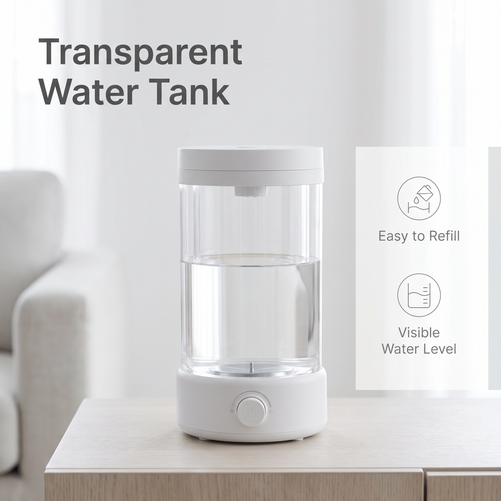 Large Capacity Transparent Cylinder Humidifier, Visible Water Tank Knob Control Cool Mist Humidifier, Adjustable Mist Output for Bedroom Office Living Room, Matte Light Grayish White